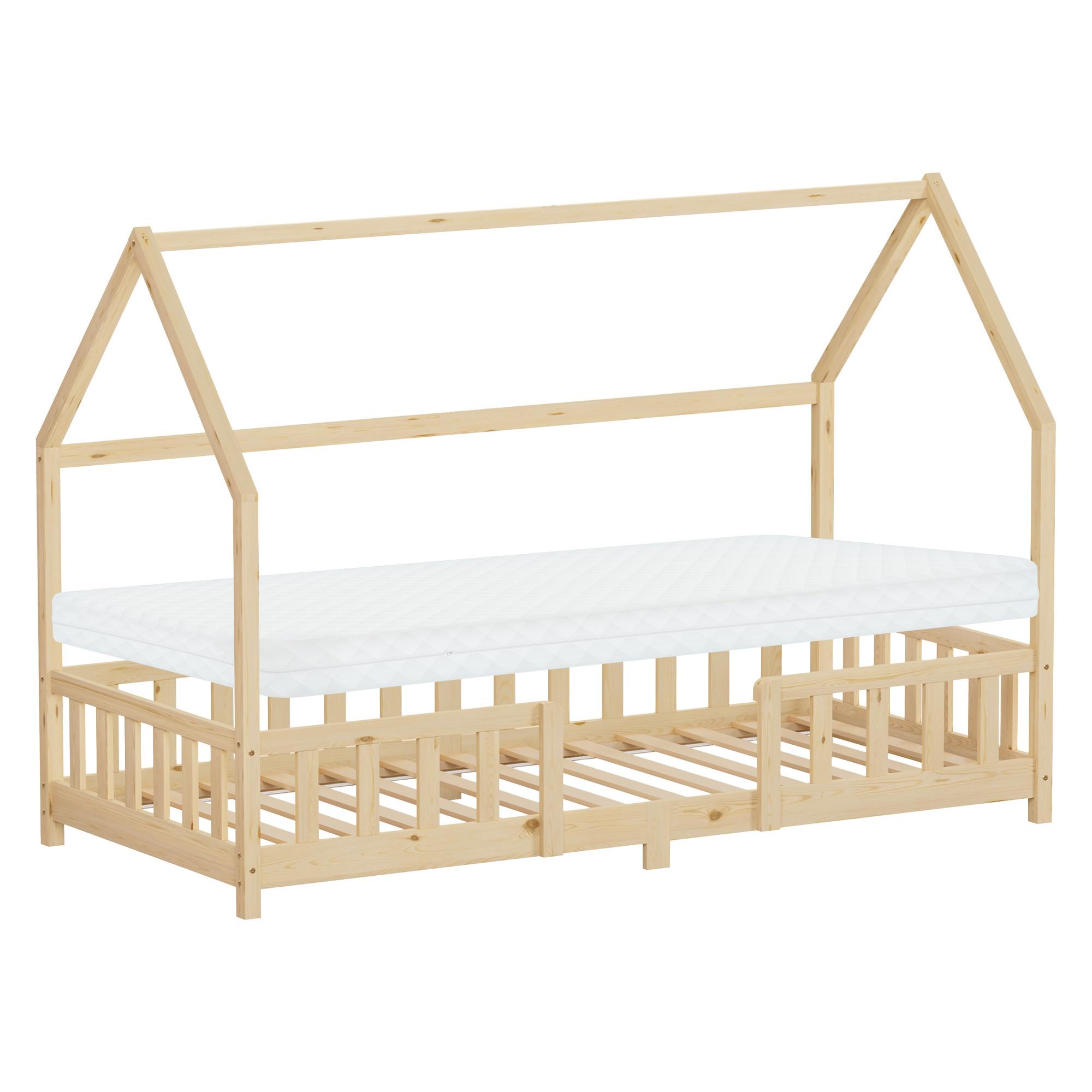 KINDERBETT 90x200 cm mit Matratze & Rausfallschutz Natur aus Kiefernholz - Naturfarben, Holz (90/200cm) - ML-DESIGN