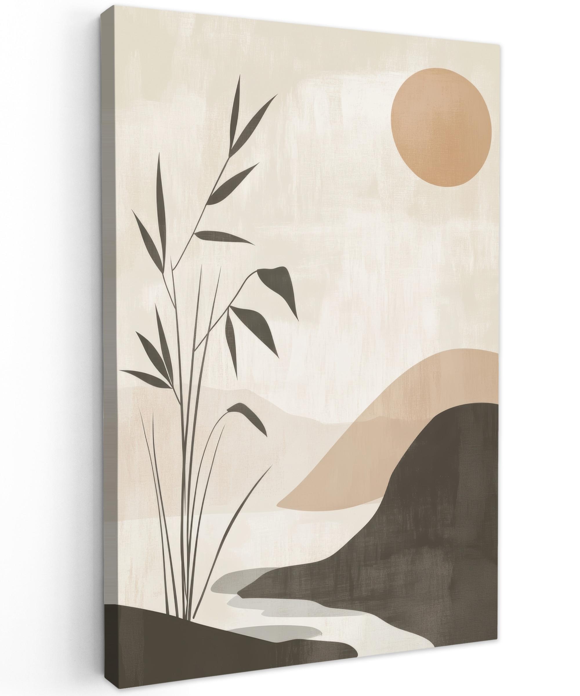 LEINWANDBILD Japandi - Landschaft - Beige Deko XXL 80x120 cm - Cognac, Textil (80/120cm) - MuchoWow