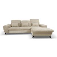 ECKSOFA LUCE R-S Beige Plüsch-Stoff mit Schlaffunktion - Beige, Holz (279/172cm) - MASSENO