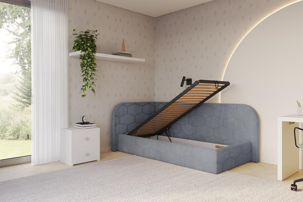 EINZELLBETT Jugendbett mit Bettkasten und Matratze H3/H4, Rechts - JAXY 80x200 Grau - Blaugrau, Holzwerkstoff/Textil (80/200cm) - ALTDECOR