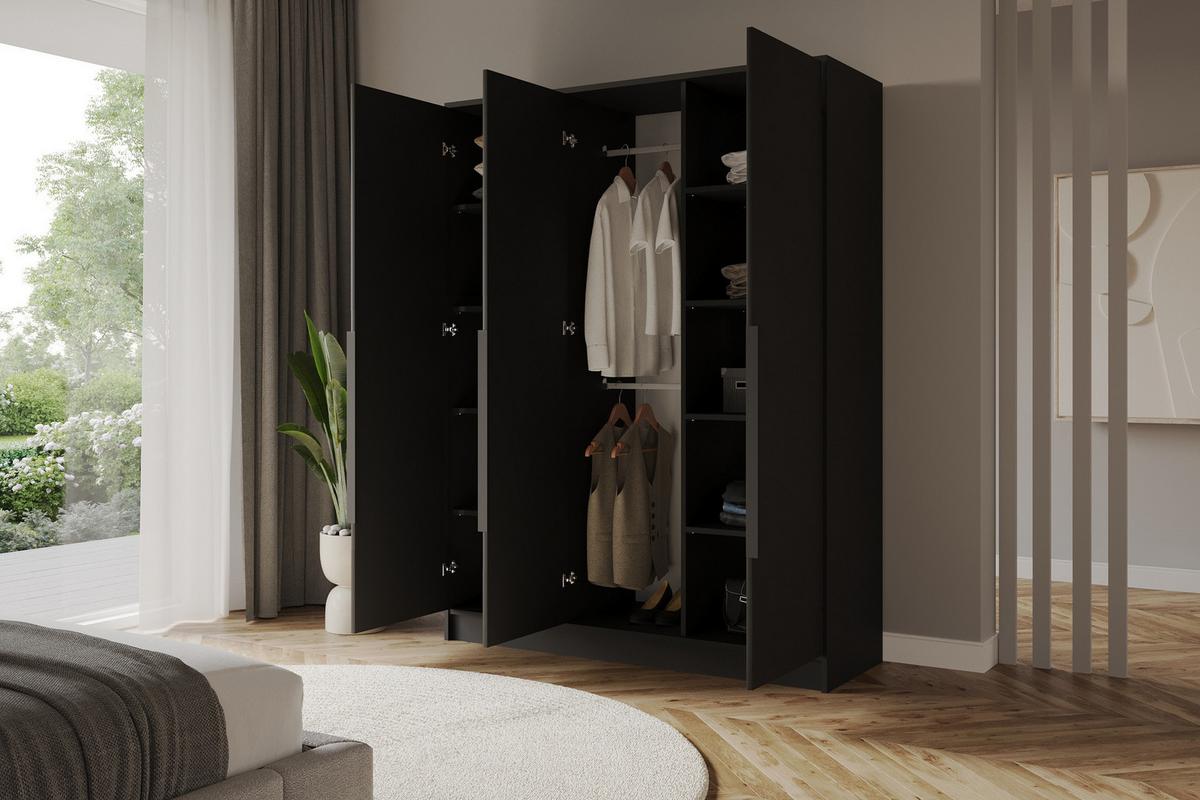 KLEIDERSCHRANK - LESE - 150 - Schwarz - Schwarz Hochglanz/Schwarz, Holzwerkstoff (150/200/51cm) - ALTDECOR