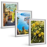 BILDER SET 3er Set - 40x60 cm Silberner Rahmen - Straßen am Meer, ein Meer aus Zitronen - Silberfarben, Kunststoff (40/60cm) - TULUP