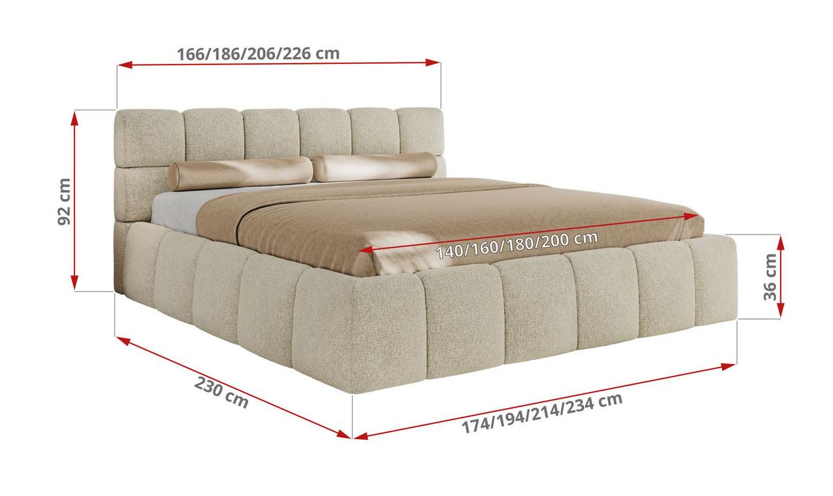 POLSTERBETT NIRA CLASSIC 160/200 - Creme Strukture - Multipocket-Matratze - Creme, Textil (160/200cm) - MKS