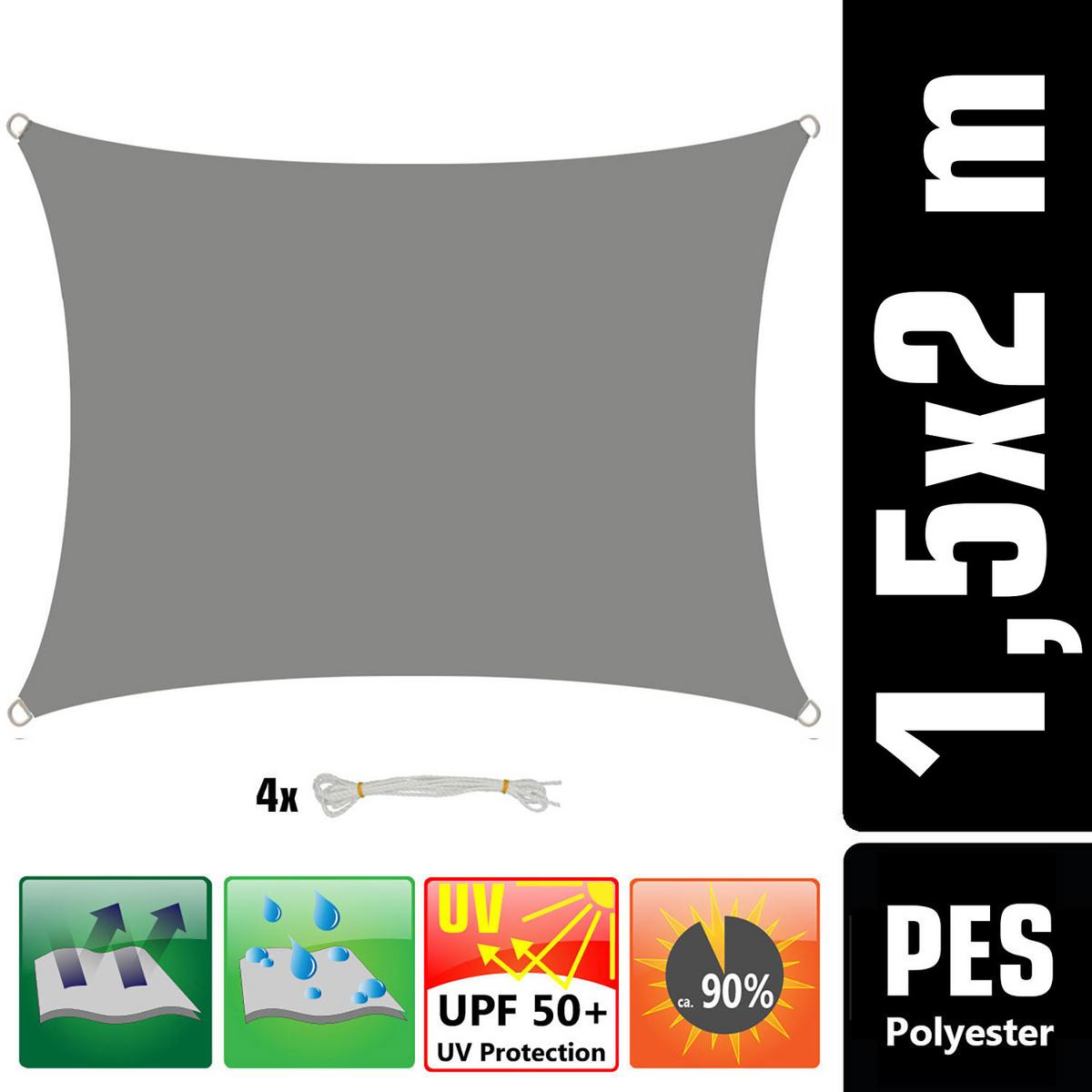UV-SONNENSEGEL 1,5/2 m, Rechteckig, Wasserdicht, Grau - Grau, Kunststoff (150/200cm) - Amanka