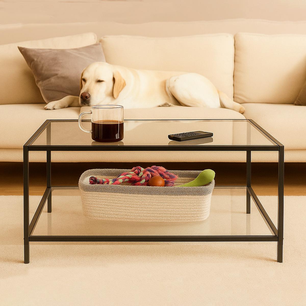 COUCHTISCH Glasplatte kratzfest & Metallgestell stabil 80X80cm - Schwarz, Glas/Metall (80/80/42cm) - Urban Meuble