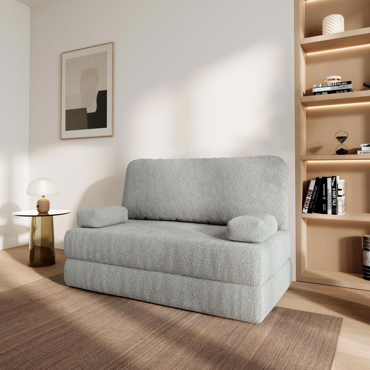 BETTSOFA KESTE aus Schaumstoff Bucle-Stoff Hellgrau Schlaffunktion - Hellgrau, Textil (140/86/60cm) - MASSENO