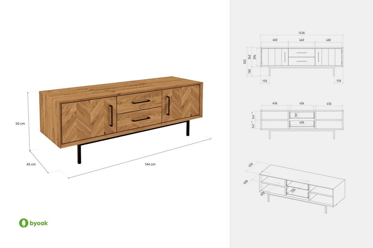 KOMMODE NIEDRIG LEON Kernbuche - Kernbuche, Holz (144/50/45cm) - byoak