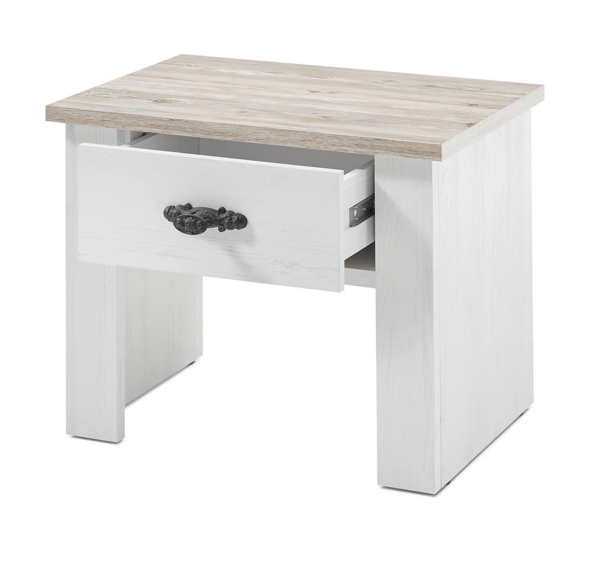 NACHTTISCH Pinie weiß, Oslo Pinie Landhaus, Nachtkommode, 58 x 45 cm - Weiß/Pinienfarben, Holzwerkstoff/Metall (40/86/58cm) - Furn.Design
