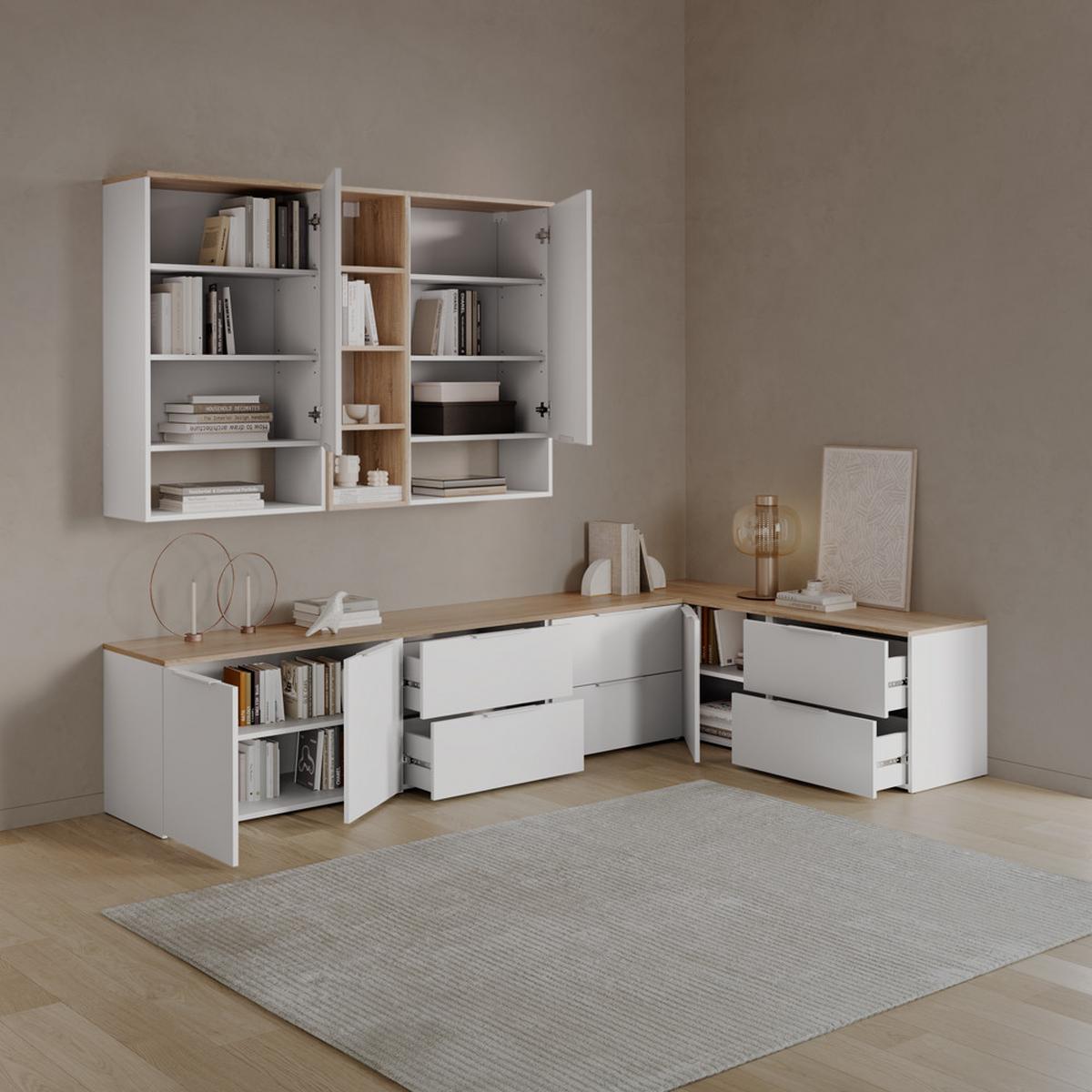 WOHNWAND Piave Weiß/Sonoma 3 Teile - Weiß/Sonoma Eiche, Holzwerkstoff (80/50/40cm) - Livinity®