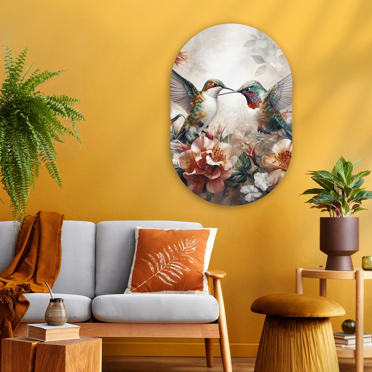 WANDBILD Kolibri - Vögel - Blumen - Natur Wanddeko Schlafzimmer 60x90 cm - Altrosa, Kunststoff (60/90cm) - MuchoWow