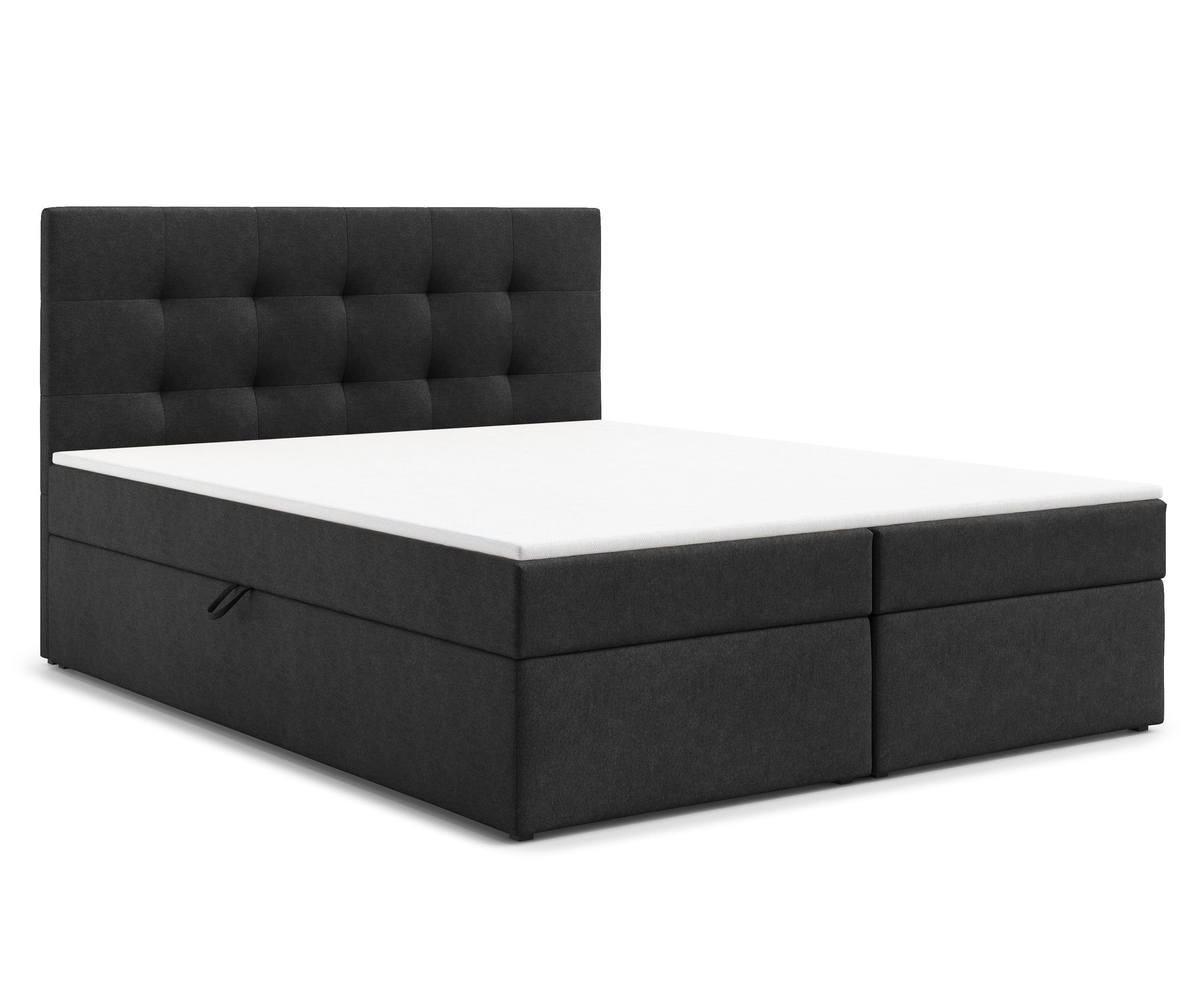 BOXBETT GALATA 180x200 cm mit Bettkasten und Matratze - Schwarz + TOPPER - Schwarz, Holz/Holzwerkstoff (180/200cm) - AX Living