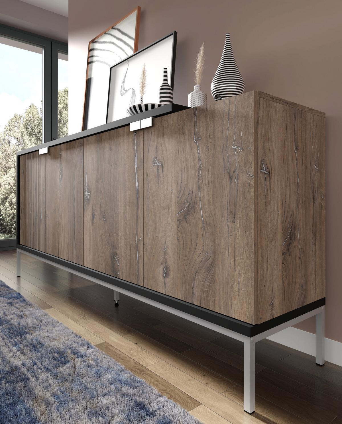 KOMMODE Flagstaff Eiche, Schwarz 190/87/42 - Schwarz, Holzwerkstoff (190/87/42cm) - RAUMHIRSCH FURNITURE
