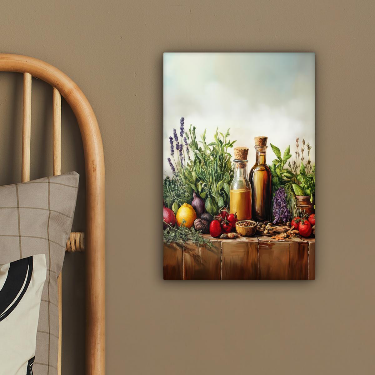LEINWANDBILD Stilleben - Kräuter - Gewürze - Früchte - Farbenfroh Deko Wohnzimmer 20x30 cm - Grün, Textil (20/30cm) - MuchoWow