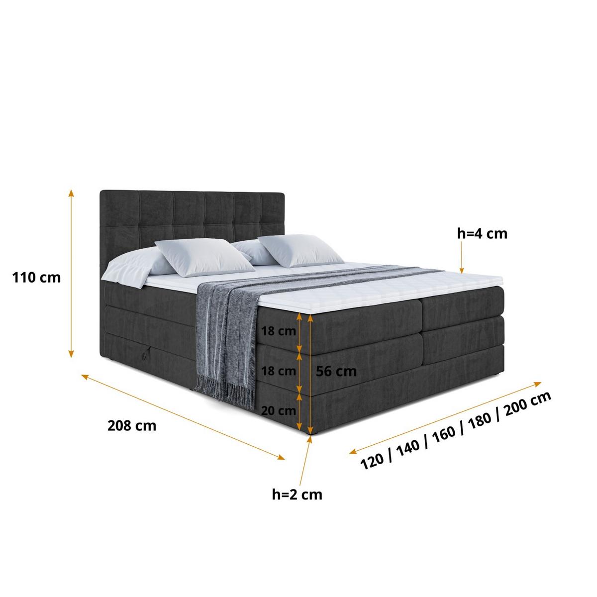 BOXSPRINGBETT MARCE KING - 120x200 - H3/H4 - Schwarz - Schwarz, Holzwerkstoff (120/200cm) - ALTDECOR