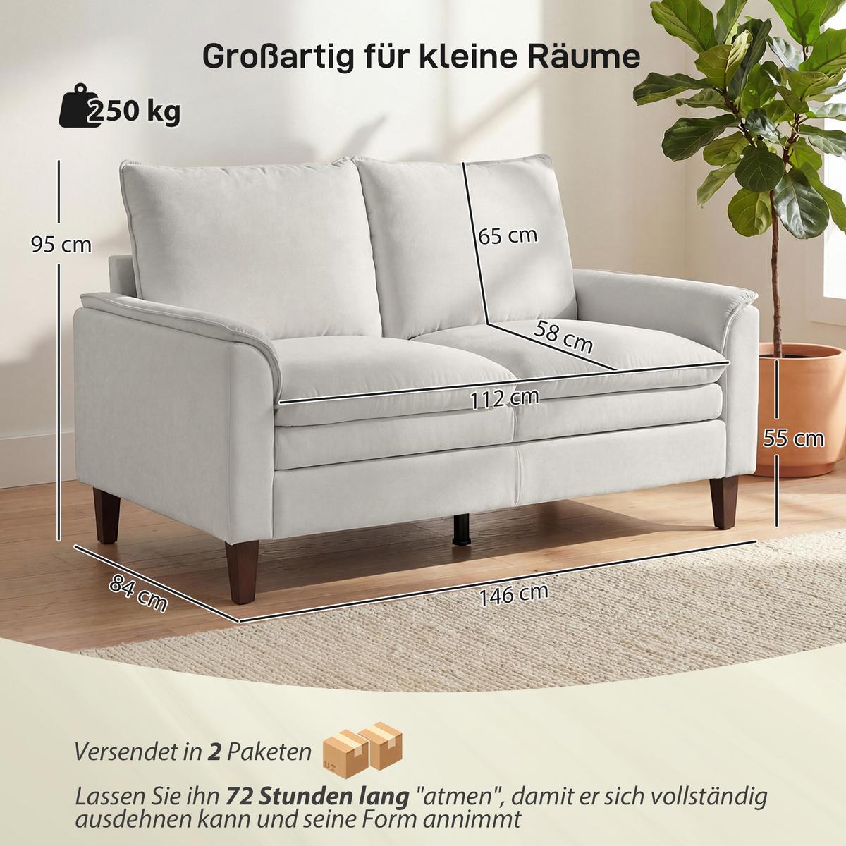 2-SITZER-SOFA Chenille Cremeweiß - Creme, Textil (84/95/146cm) - HOMCOM