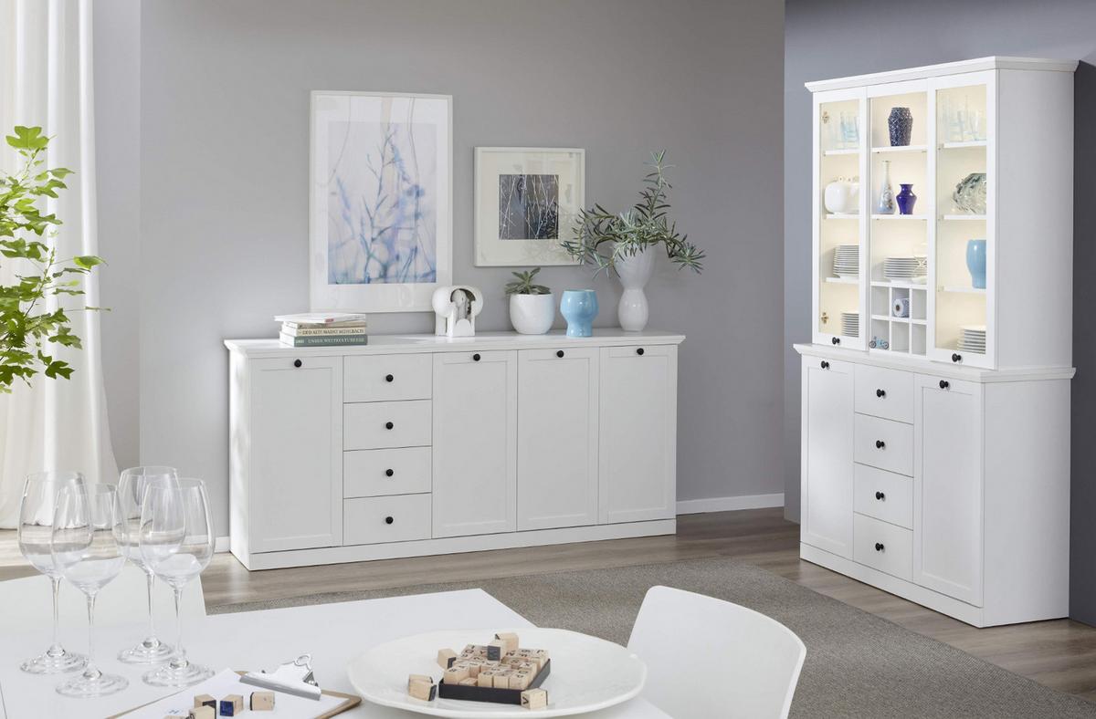 SIDEBOARD weiß, 195 x 88 cm Kommode im Landhausstil - Silberfarben/Weiß, Holzwerkstoff/Metall (195/88/41cm) - Top.Furn