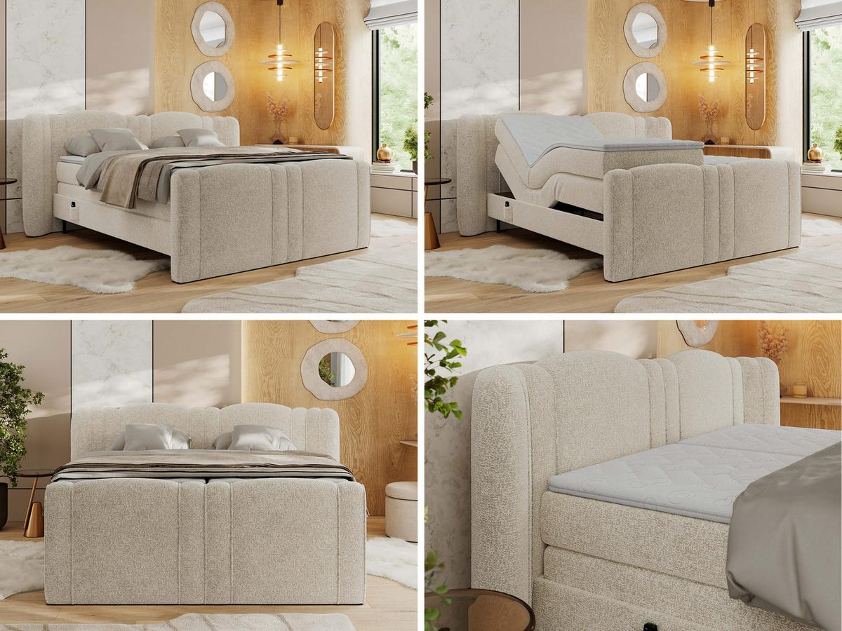 BOXBETT FORTINA 140/200 - Creme Struktur - H3 - Creme, Holz/Textil (140/200cm) - MKS