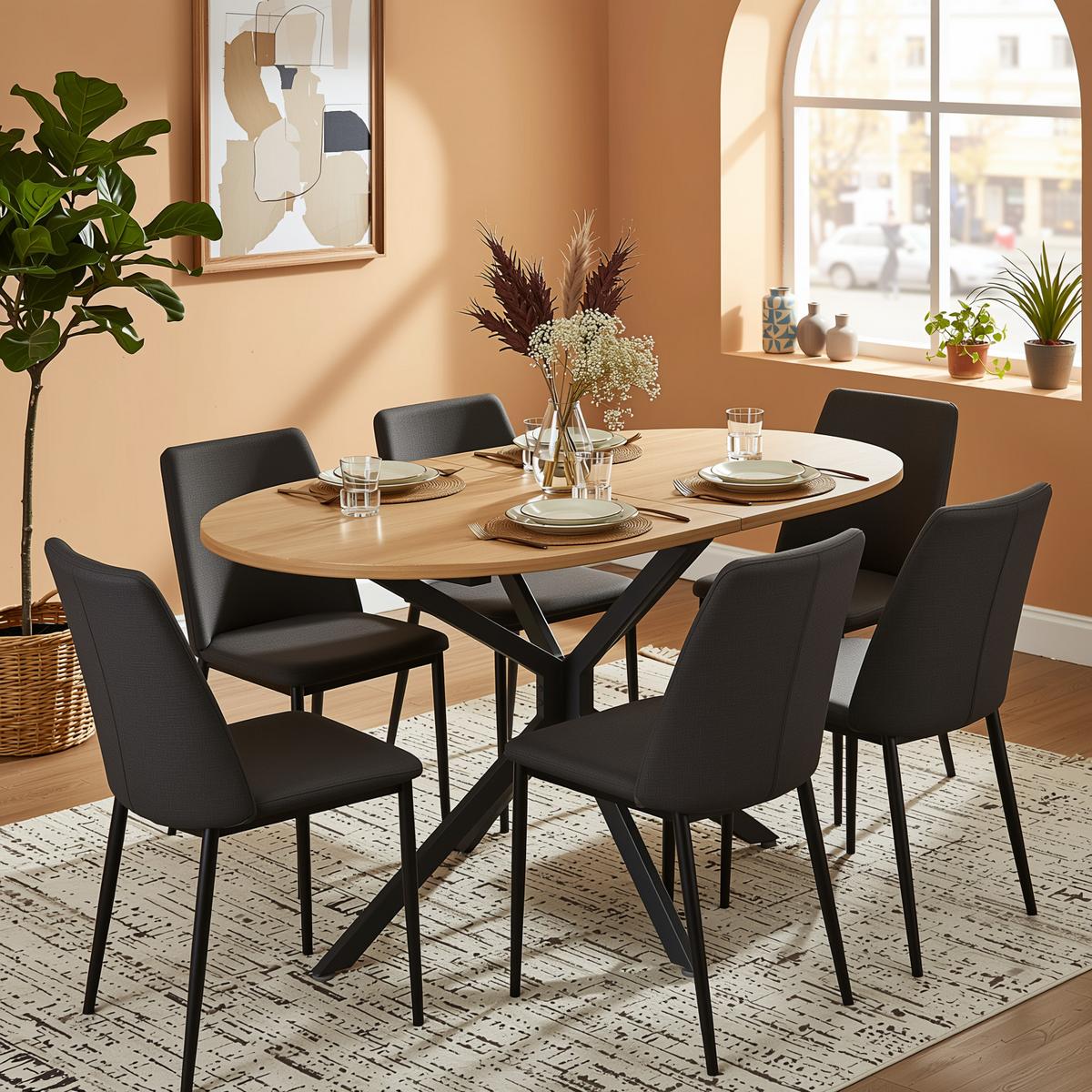 ESSTISCH Ovaler 120 cm Natur & Metall – Kompakttisch mit Kreuzgestell im modernen Design - Eichefarben, Holzwerkstoff (80/120/75cm) - Urban Meuble