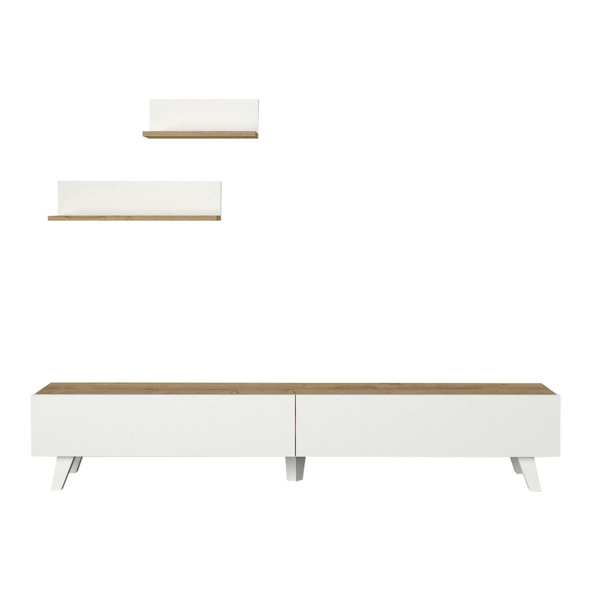 LOWBOARD Saarijärvi mit 2 Wandregalen - Weiß, Holzwerkstoff (180/33/31cm) - [en.casa]