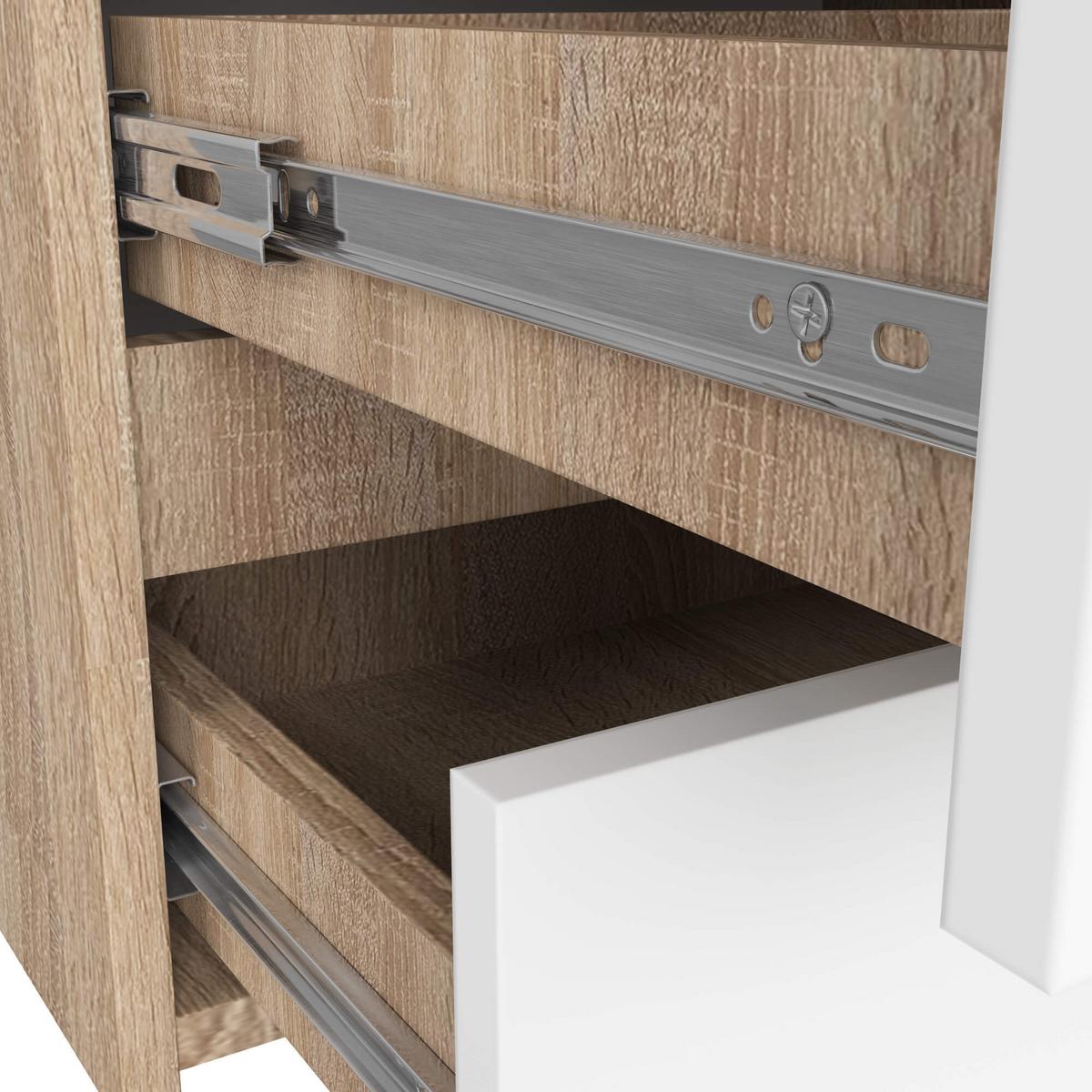 KOMMODE Eiche Sonoma, Weiß 57/100/35 - Weiß, Holzwerkstoff (100/57/35cm) - RAUMHIRSCH FURNITURE