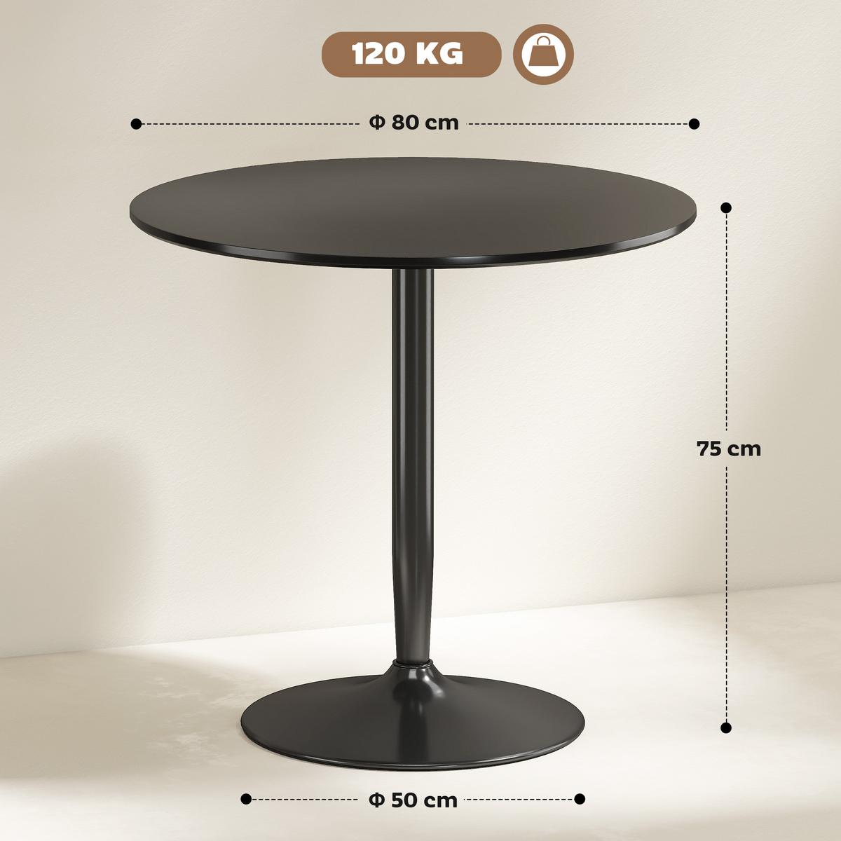 ESSTISCH Runder Küchentisch, Rutschfester Esszimmertisch für 2 Personen Schwarz - Schwarz, Holzwerkstoff/Metall (80/80/75cm) - HOMCOM