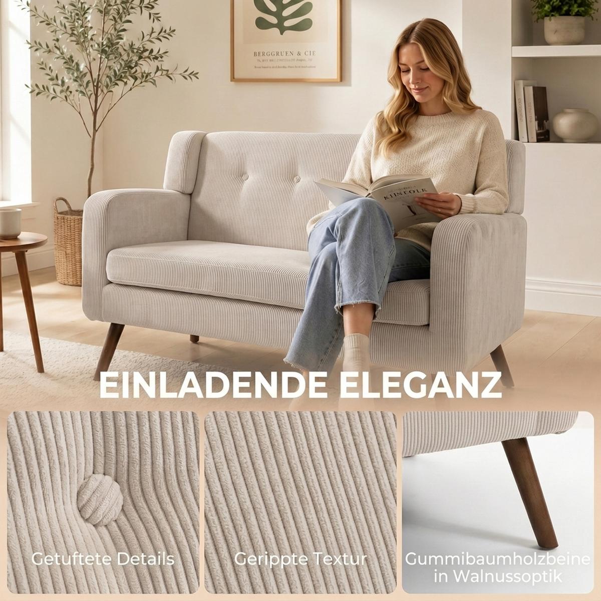 2-SITZER-SOFA Polyester Beige - Beige/Walnussfarben, Holz/Holzwerkstoff (72/80/118cm) - HOMCOM