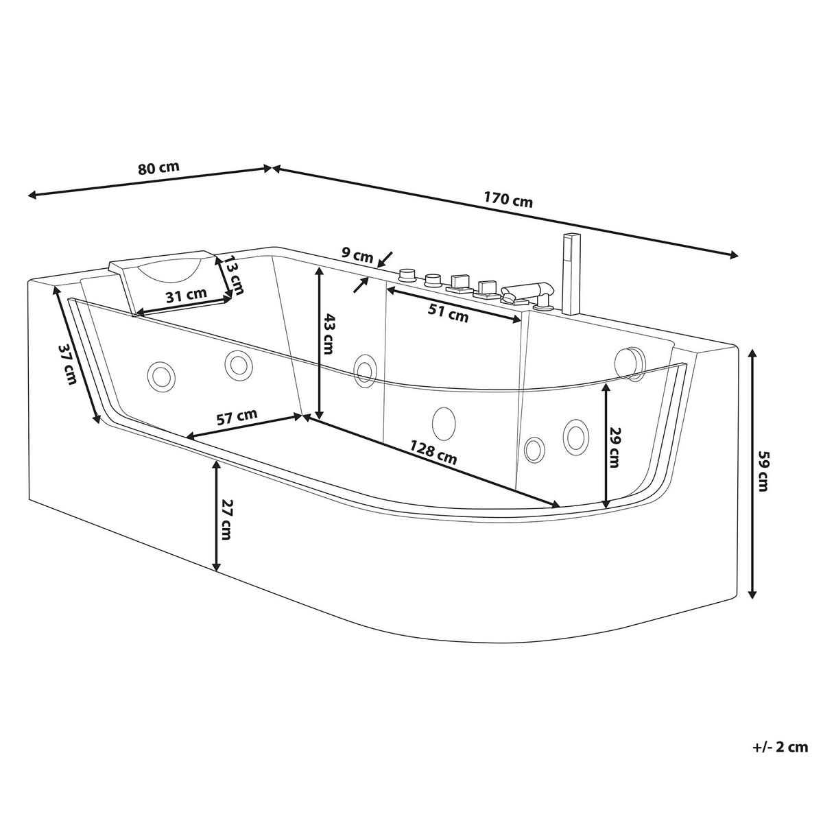 WHIRLPOOL-BADEWANNE mit LED 80x170x59 cm weiß Acuario - Weiß, Kunststoff (80/59/170cm) - Beliani