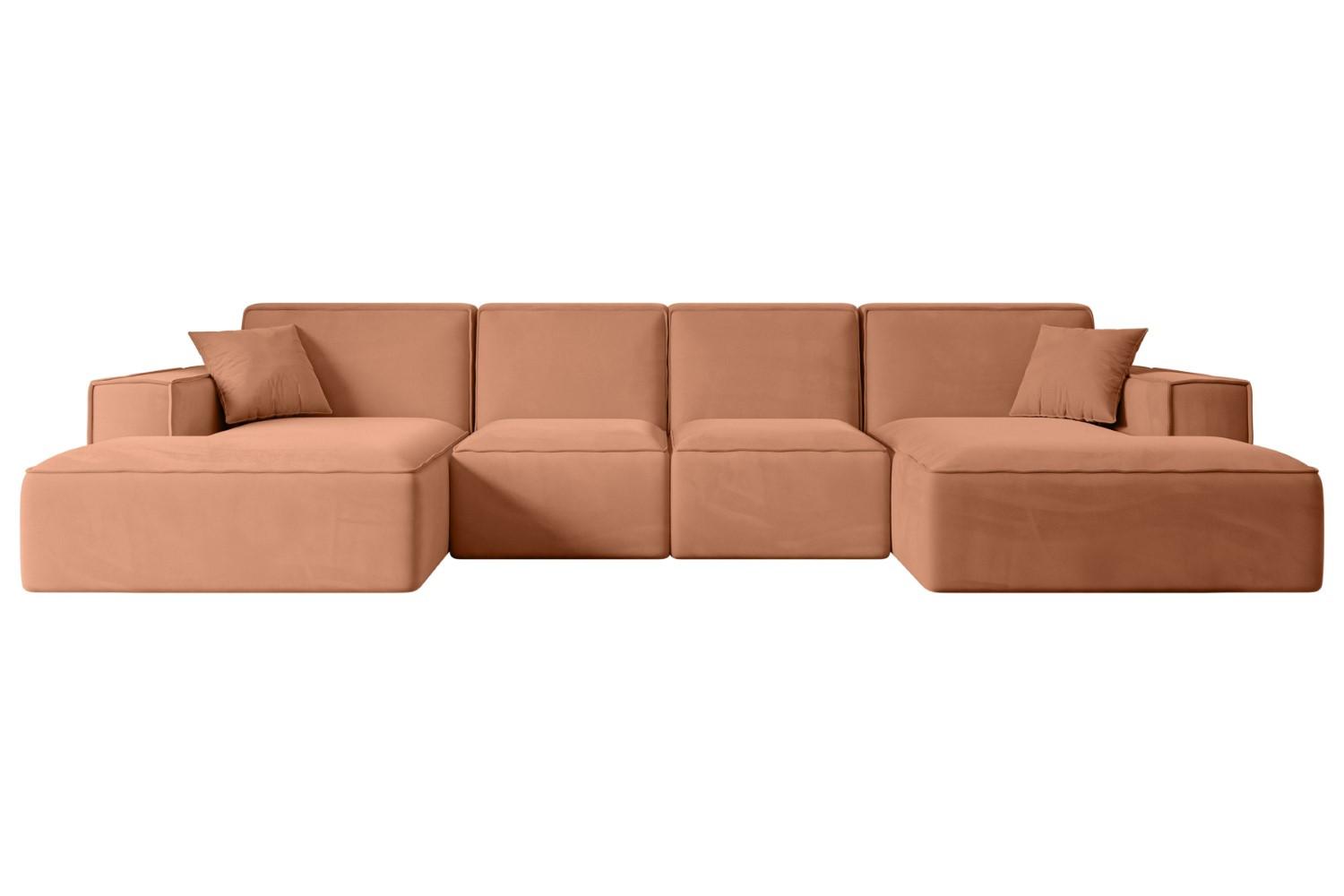WOHNLANDSCHAFT SIERRA-U - 349x169x80 cm Koralle Velours - Koralle/Schwarz, Holzwerkstoff/Kunststoff (349/80/169cm) - ALTDECOR