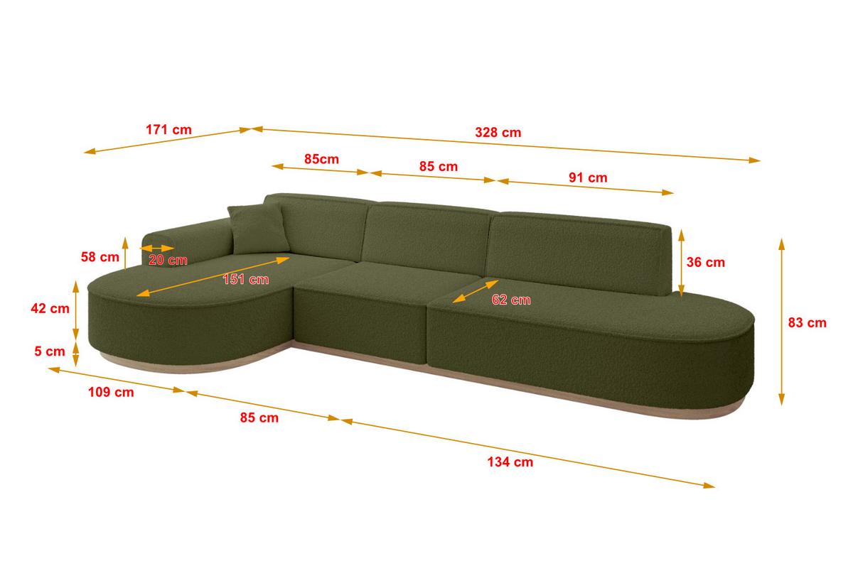 ECKSOFA Ottomane Links MARI-L2-v1 - 328x171x83 cm Grün Bouclé - Grün, Holzwerkstoff/Textil (328/171cm) - ALTDECOR