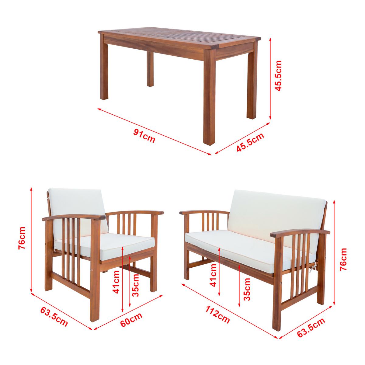 GARTENMÖBEL-SET Brissogne 4 TLG. - Beige/Akaziefarben, Holz/Textil - [en.casa]