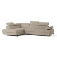 ECKSOFA FAVIEN L-S Beige Boucle-Stoff mit Schlaffunktion - Beige, Holz (257/190cm) - MASSENO