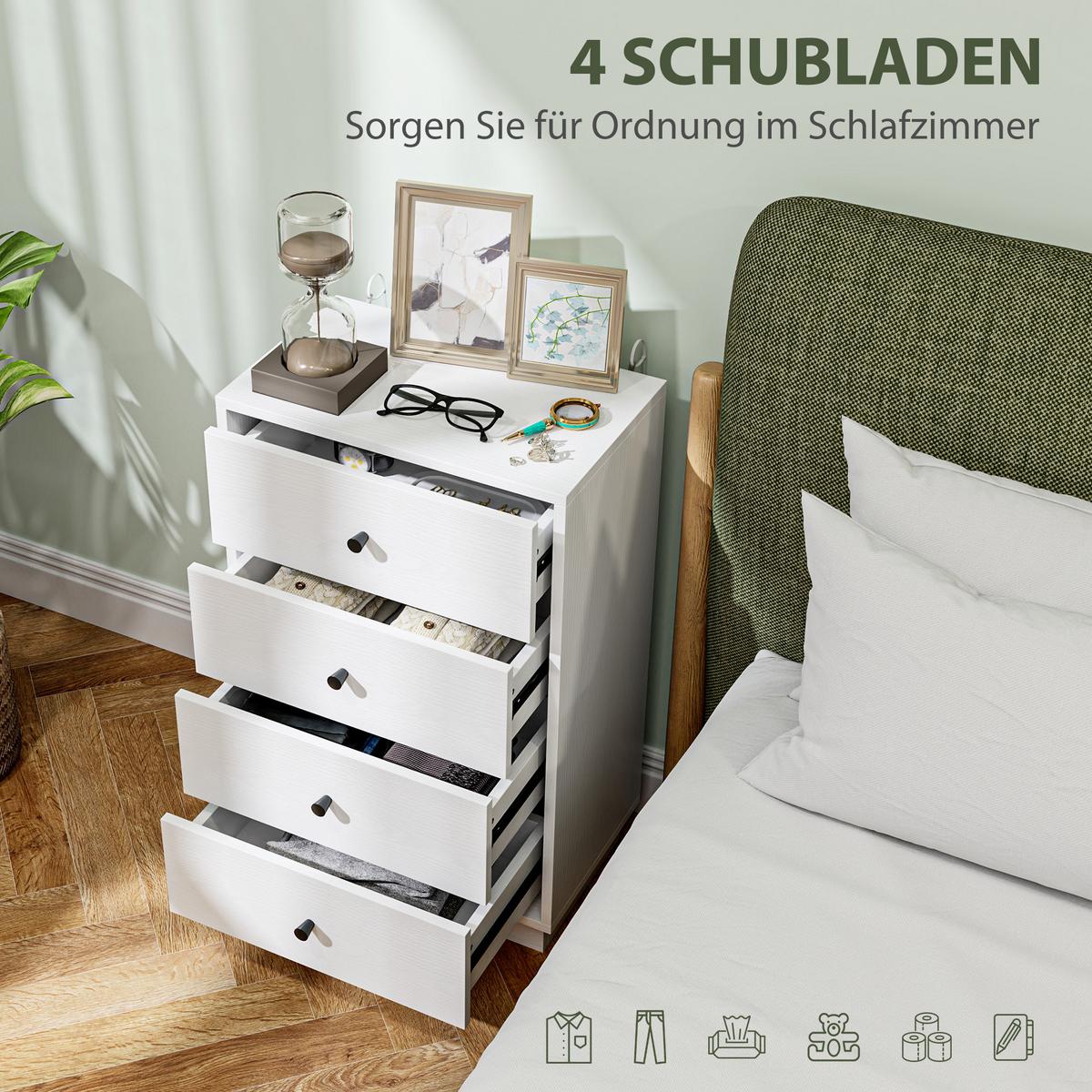 KOMMODE Sideboard mit 4 Schubladen Schrank aus Holzwerkstoff 47 x 29 x 75 cm Weiß - Weiß, Holzwerkstoff (29/75/47cm) - HOMCOM