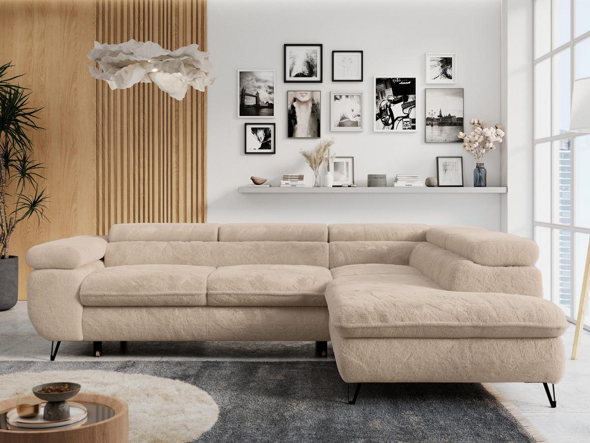 ECKSOFA PETER L Beige Plüsch - Rechts Seite - Sandfarben/Beige, Textil/Metall (273/208cm) - MKS