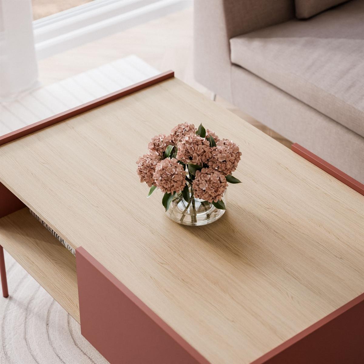 COUCHTISCH ESSENCE L97 mit Keramik Rot / Eiche Linea - Eichefarben/Rot, Holzwerkstoff (97/45/65cm) - Lookway