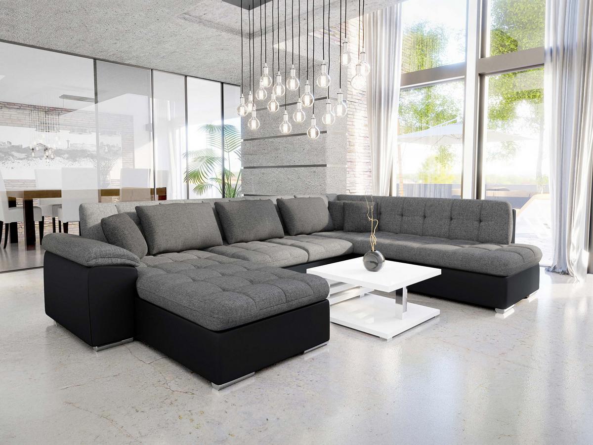 WOHNLANDSCHAFT Niko Bis Lux, Seite: Links - Schwarz, Holz/Textil (348/76/205cm) - MIRJAN24