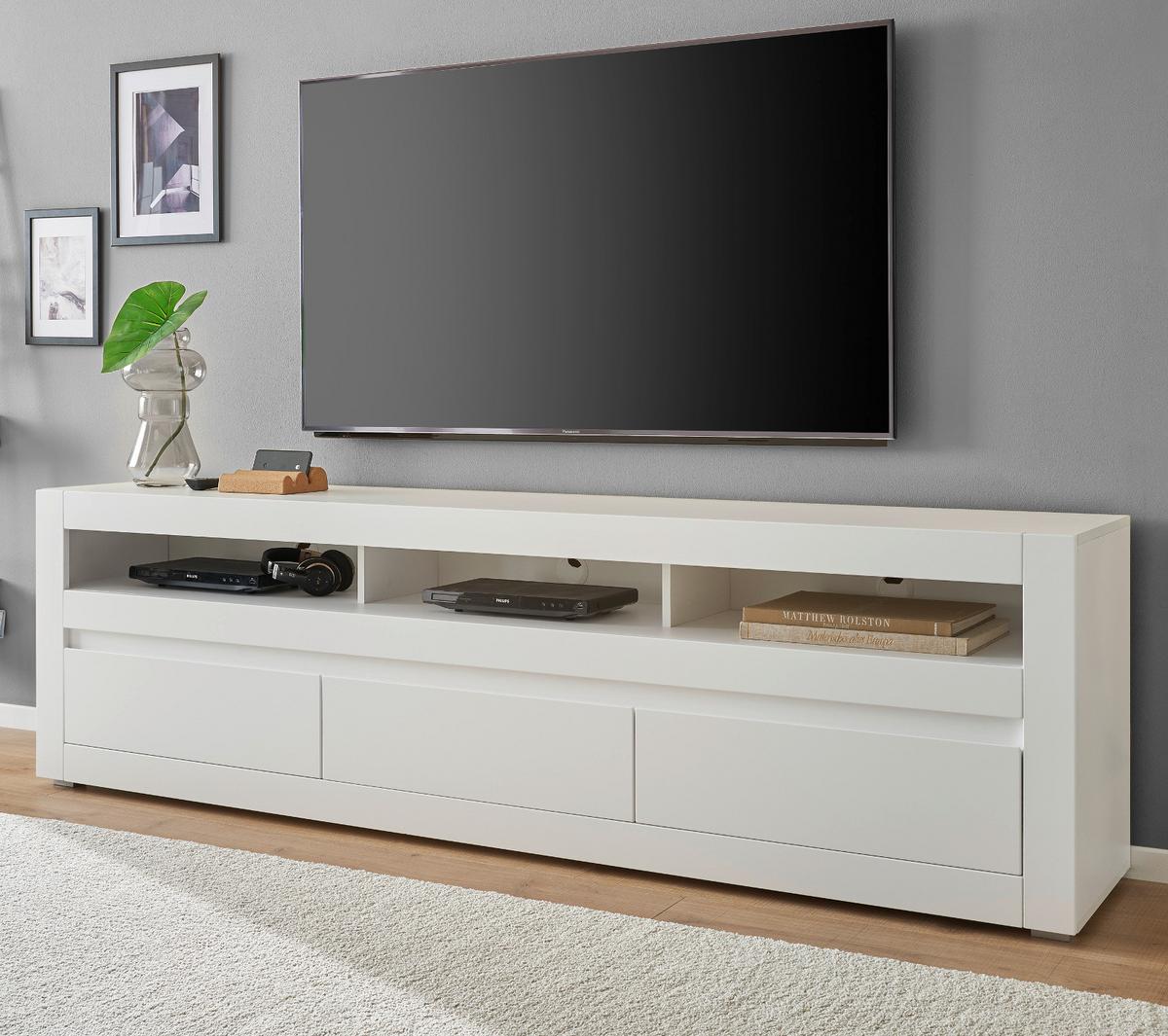 TV-LOWBOARD weiß matt, Evoke Eiche, TV-Unterteil 217 cm, Soft-Close-Funktion - Eichefarben/Silberfarben, Holzwerkstoff/Kunststoff (217/63/42cm) - Furn.Design