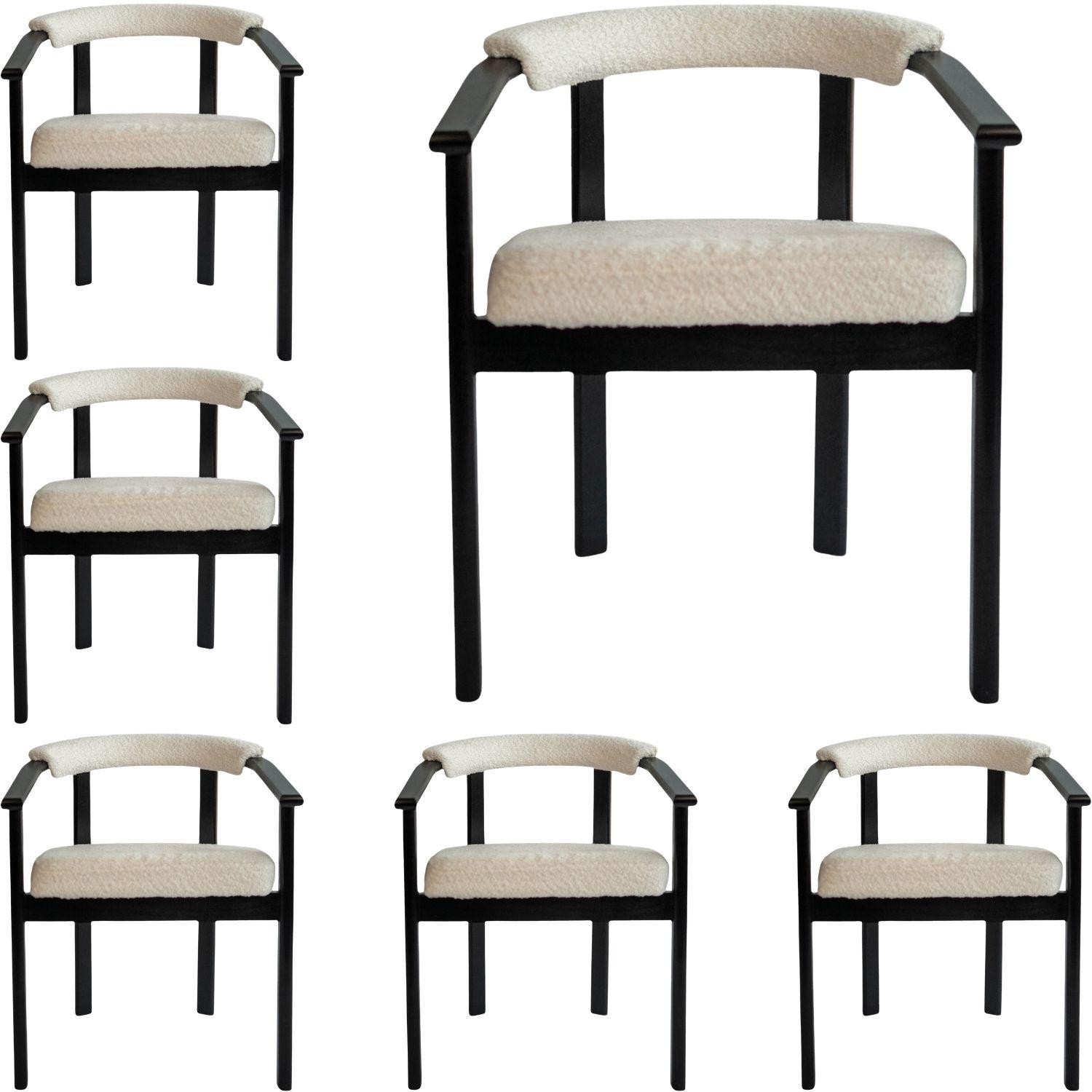 ESSZIMMERSTUHL KIRO 6er Set in Weiß Boucle mit schwarzen Buchenholzbeinen 56/55/73 cm - Schwarz/Weiß, Holz/Textil (58/72/47cm) - WFL GROUP
