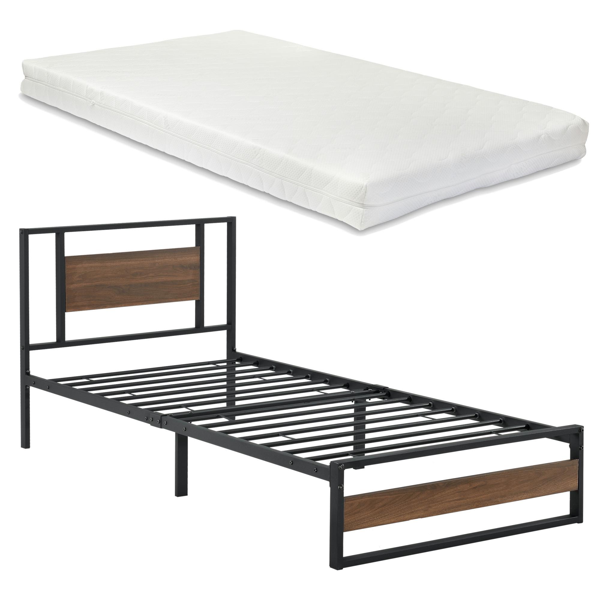 METALLBETT Villach mit Matratze - Schwarz, Textil/Metall (90/200cm) - [en.casa]