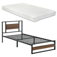 METALLBETT Villach mit Matratze - Schwarz, Textil/Metall (90/200cm) - [en.casa]