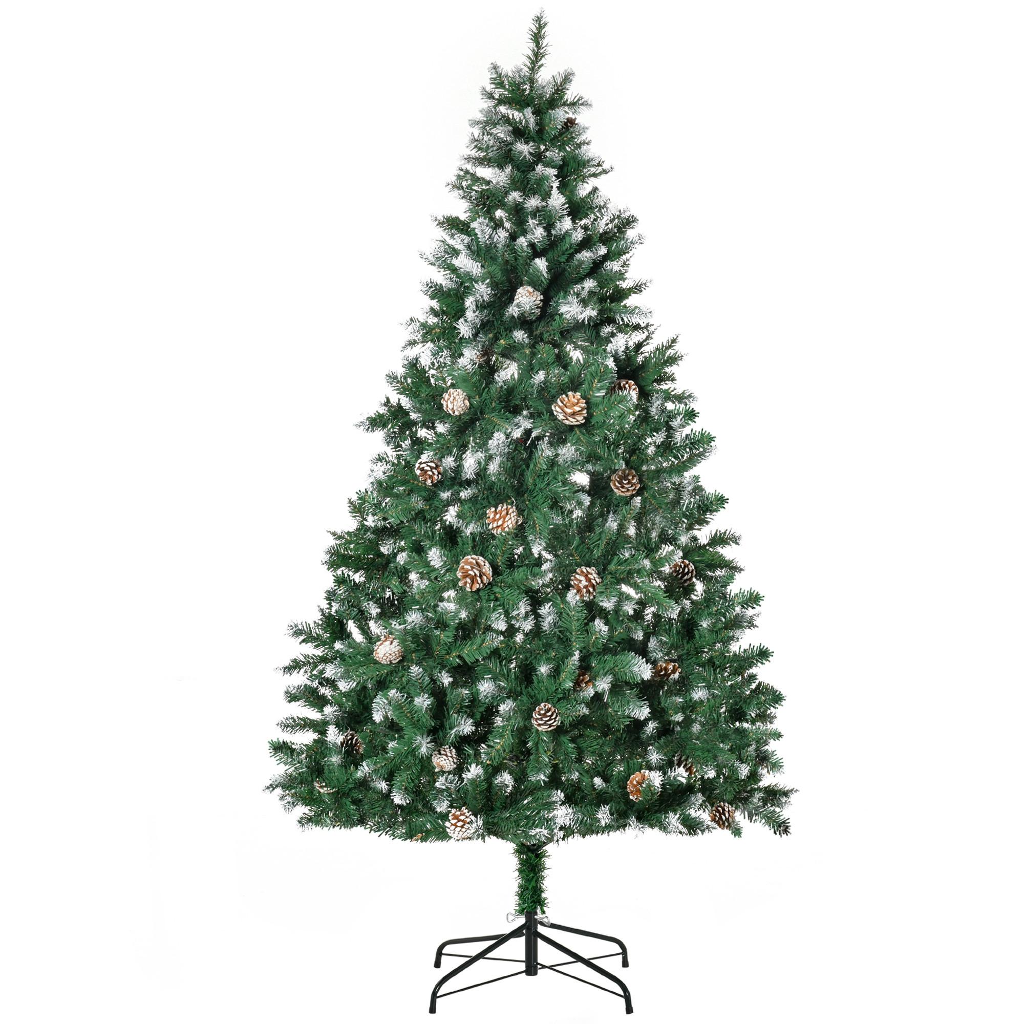 KÜNSTLICHER-WEIHNACHTSBAUM 180 cm Kieferbaum künstlich mit 59 Zapfen, Schnee - Grün, Kunststoff (180cm) - HOMCOM