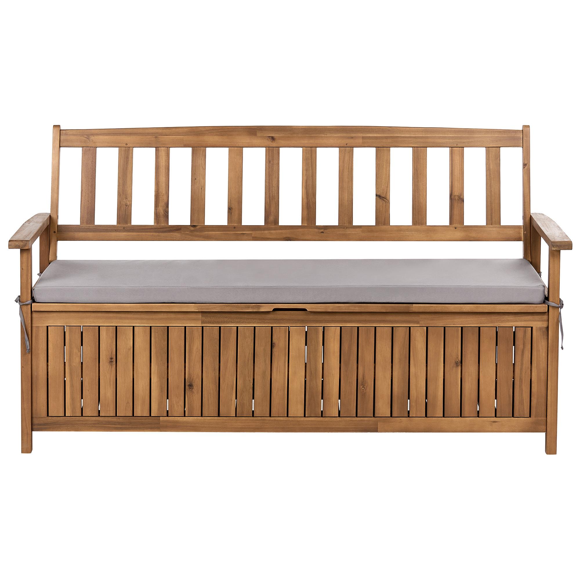 GARTENBANK mit Auflage 160 cm mit Stauraum Akazienholz Grau Sovana - Dunkelgrau/Braun, Holz (160/91/60cm) - Beliani