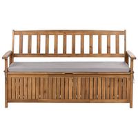GARTENBANK mit Auflage 160 cm mit Stauraum Akazienholz Grau Sovana - Dunkelgrau/Braun, Holz (160/91/60cm) - Beliani
