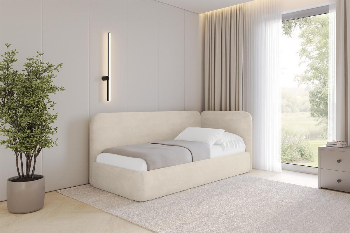 EINZELLBETT Jugendbett mit Bettkasten und Matratze H3/H4, Links - ELSY 80x200 Beige - Beige, Holzwerkstoff/Textil (80/200cm) - ALTDECOR