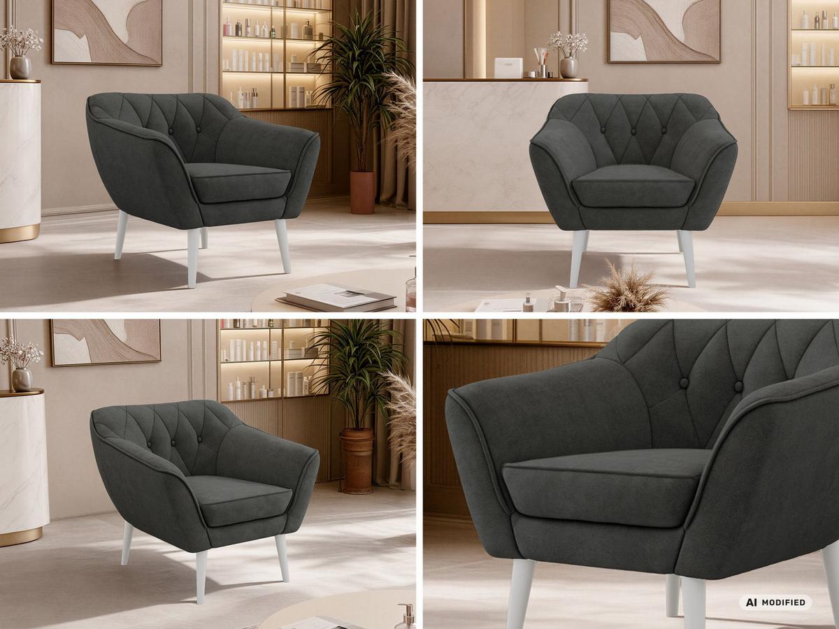 SESSEL PIRS - Dunkelgrau Strukture - Weiße Beine - Dunkelgrau/Graphitfarben, Holzwerkstoff/Textil (80/75/74cm) - MKS