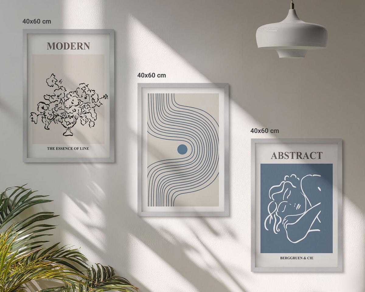 BILDER SET 3er Set - 40x60 cm Silberner Rahmen - abstrakte Poster mit Blumenlinien - Silberfarben, Kunststoff (40/60cm) - TULUP