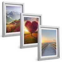 BILDER SET 3er Set - 20x30 cm Silberner Rahmen - Landschaften Berge Baum Herz Pier - Silberfarben, Kunststoff (20/30cm) - TULUP