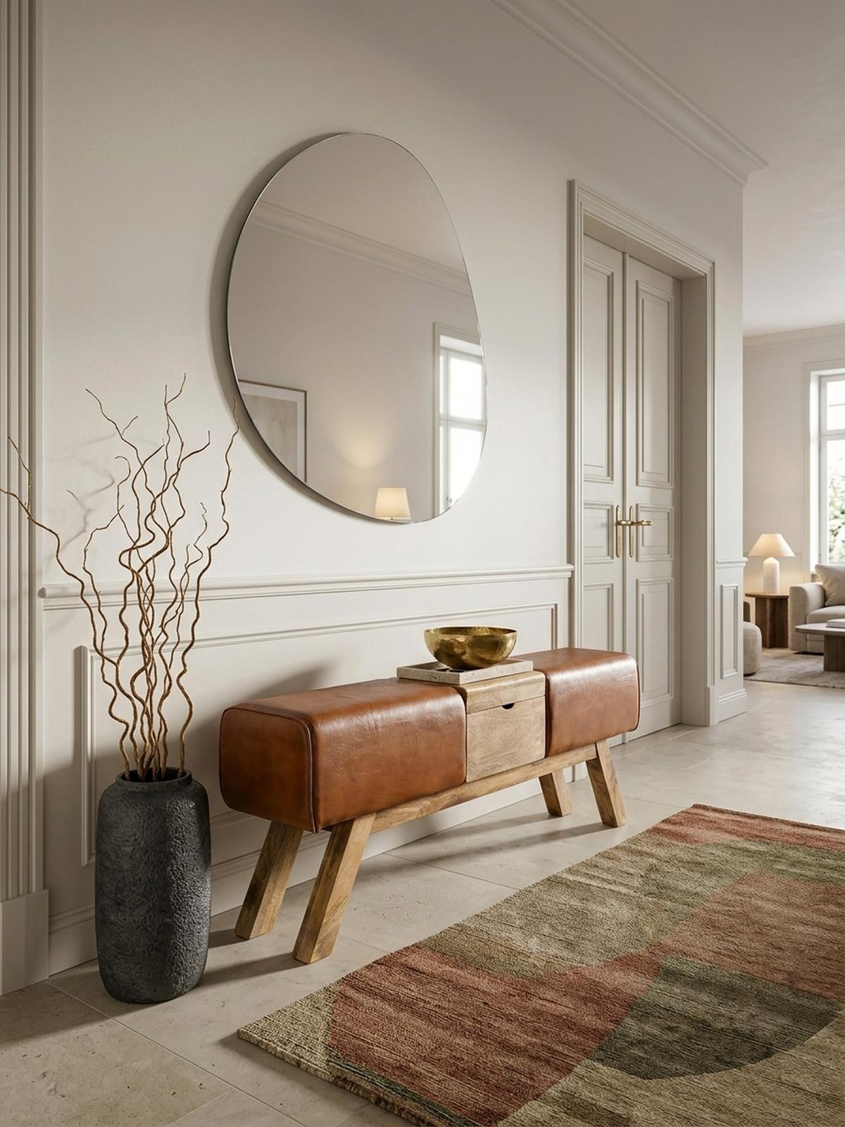 SITZBANK – Echtleder/Holz, 120 cm, Retro-Stil, mit Stauraum - Braun, Leder/Holz (120/53/29cm) - KADIMA DESIGN