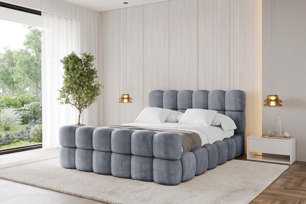 POLSTERBETT mit Bettkasten, Fußteil und Lattenrost, Bett mit Matratze H3/H4 - LEYA-Z 200x200 Grau - Grau, Holzwerkstoff/Textil (200/200cm) - ALTDECOR