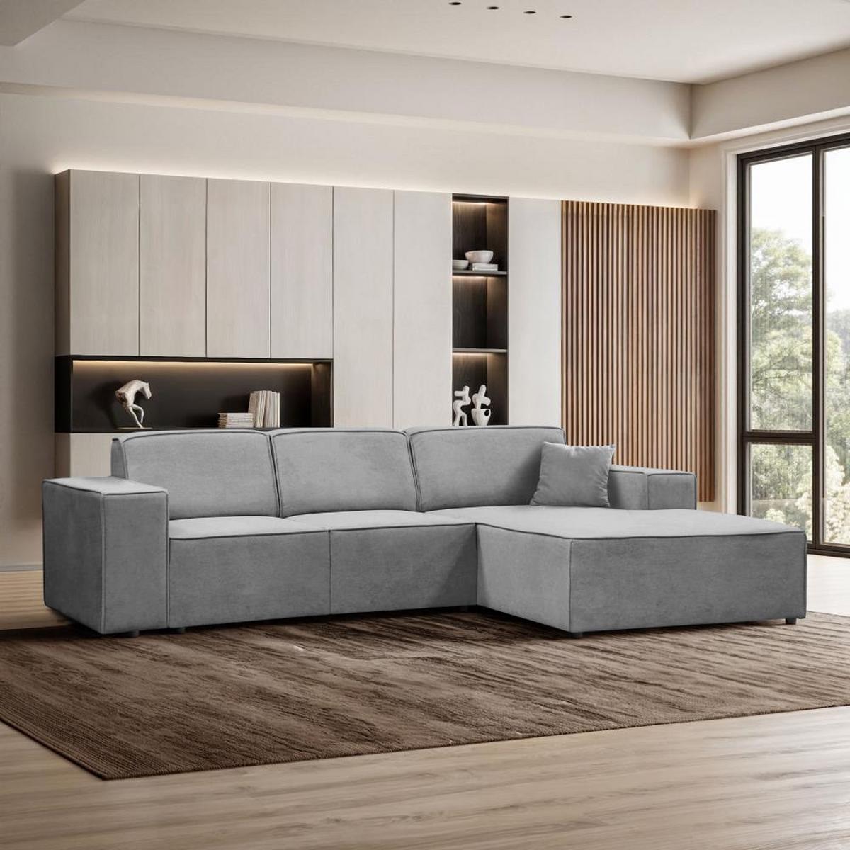 ECKSOFA ohne Schlaffunktion Pedro L hellgrau rechts - Hellgrau/Schwarz, Kunststoff/Textil (267/170cm) - Beautysofa