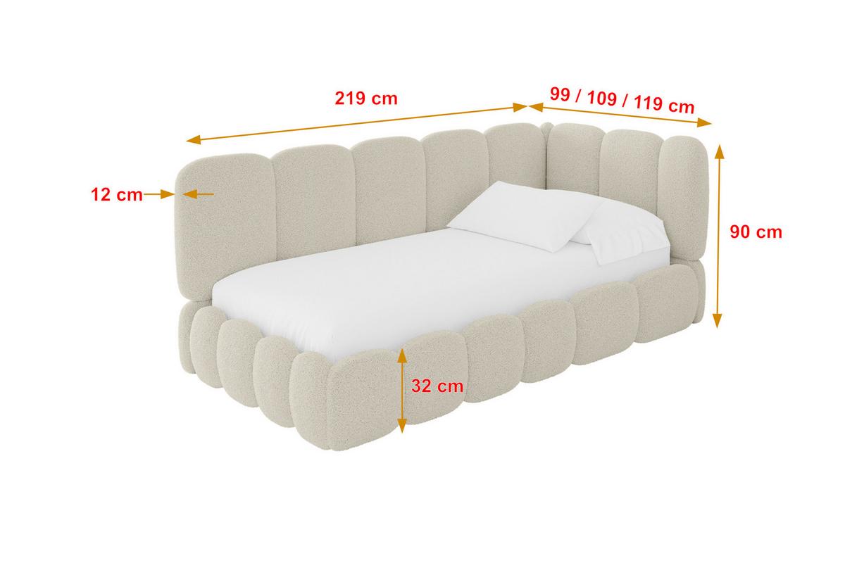 EINZELLBETT Jugendbett mit Bettkasten, Links - AVRY 80x200 Beige - Champagner, Holzwerkstoff/Textil (80/200cm) - ALTDECOR